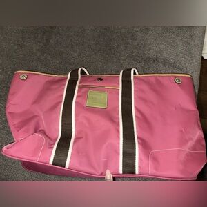 Coach Hampton Weekender Nylon Tote Leather Trim Tote Shoulder Pink